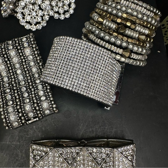 Silver and Gold Tone Statement Rhinestone Sparkle Party Evening Bracelet Lot Set - Picture 4 of 6